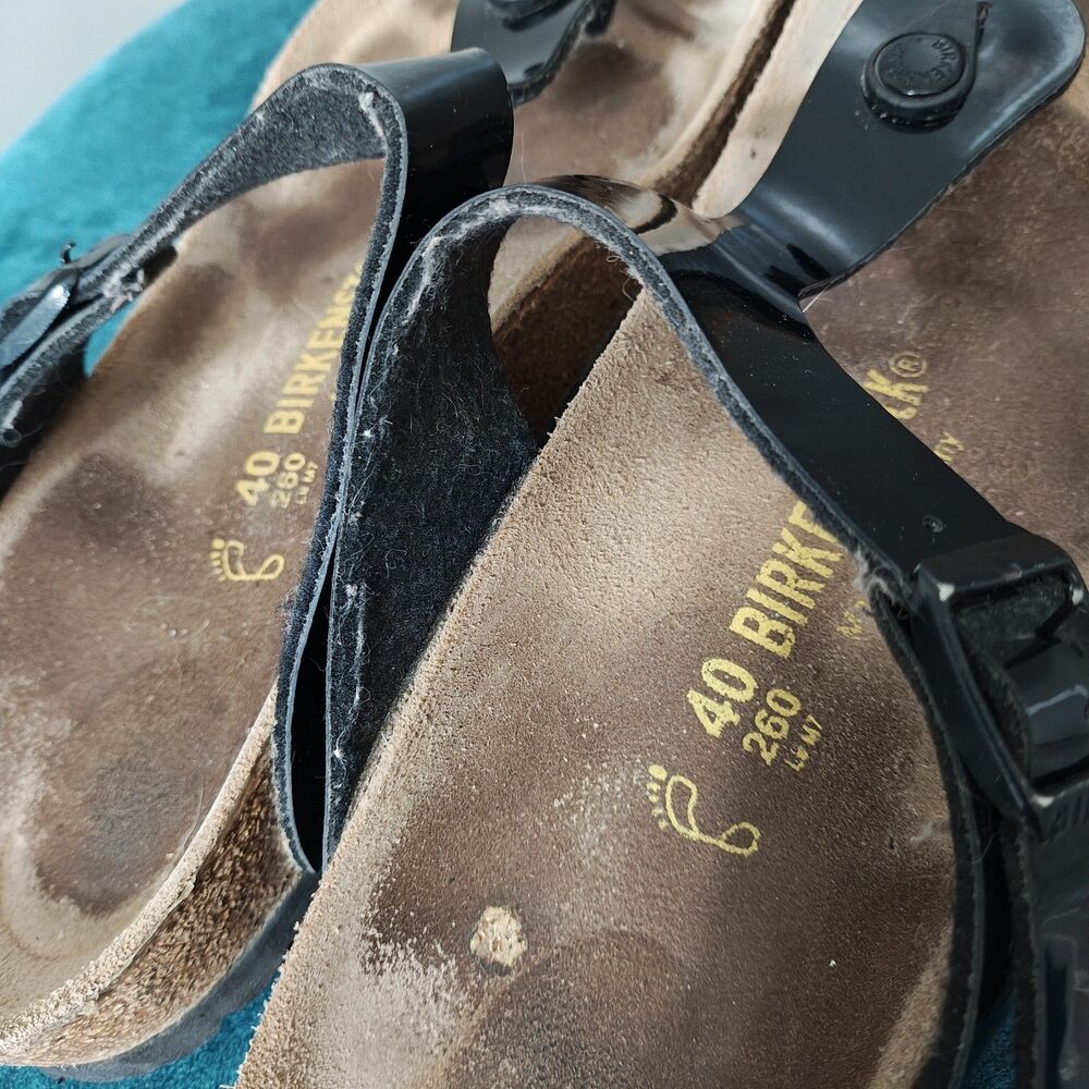 Birkenstock Gizeh Thong Sandals Womens Size 9 / 40 Black Patent Leather Slip On - Picture 9 of 10